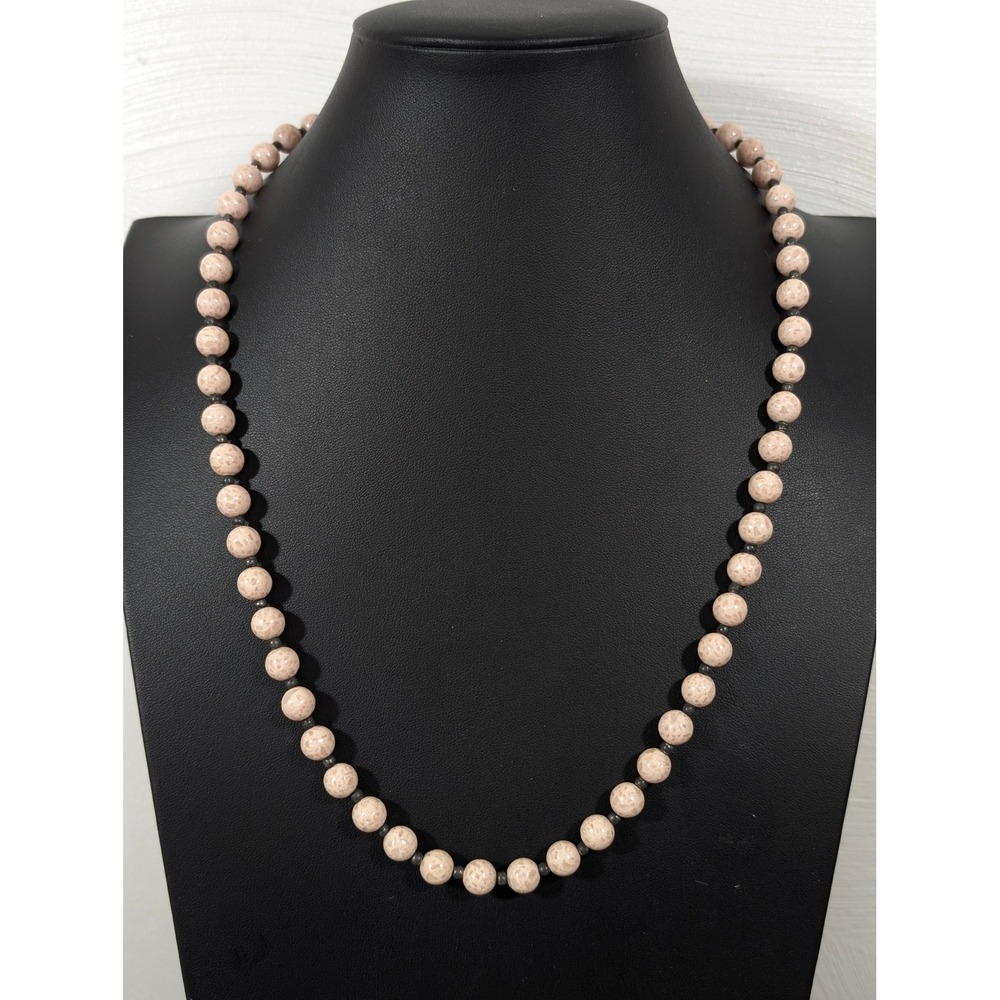 Polished Stone Bead Necklace 25" Cream Blush Natural